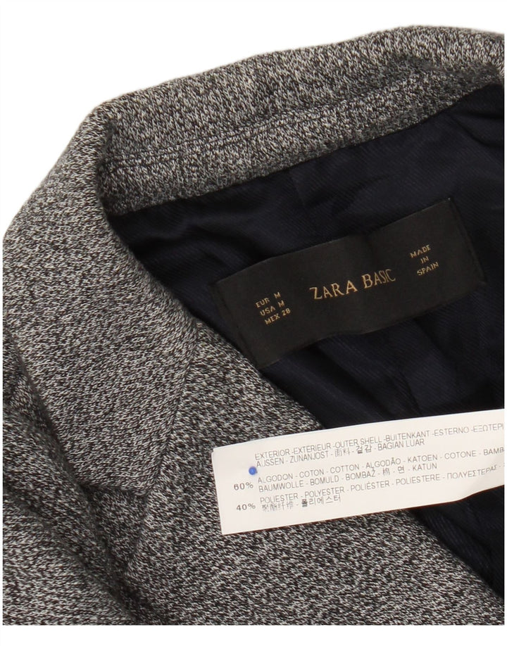Zara Womens Knit 1 Button Blazer Jacket UK 12 Medium Grey Flecked Cotton