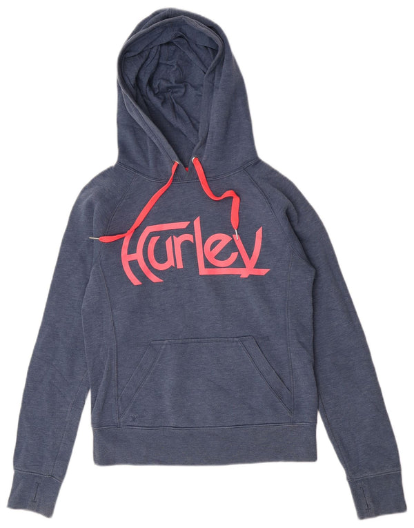 Hurley Womens Graphic Relaxed Fit Hoodie Jumper UK 4 XS Blue Cotton