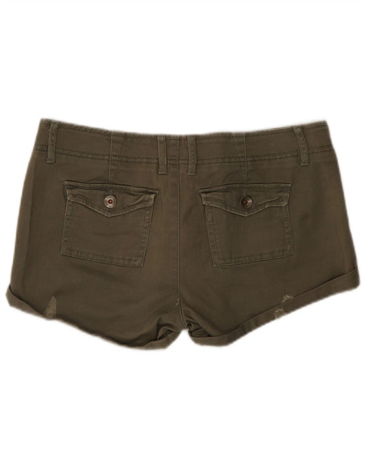 Benetton Womens Denim Hot Pants W28 Medium Khaki Cotton