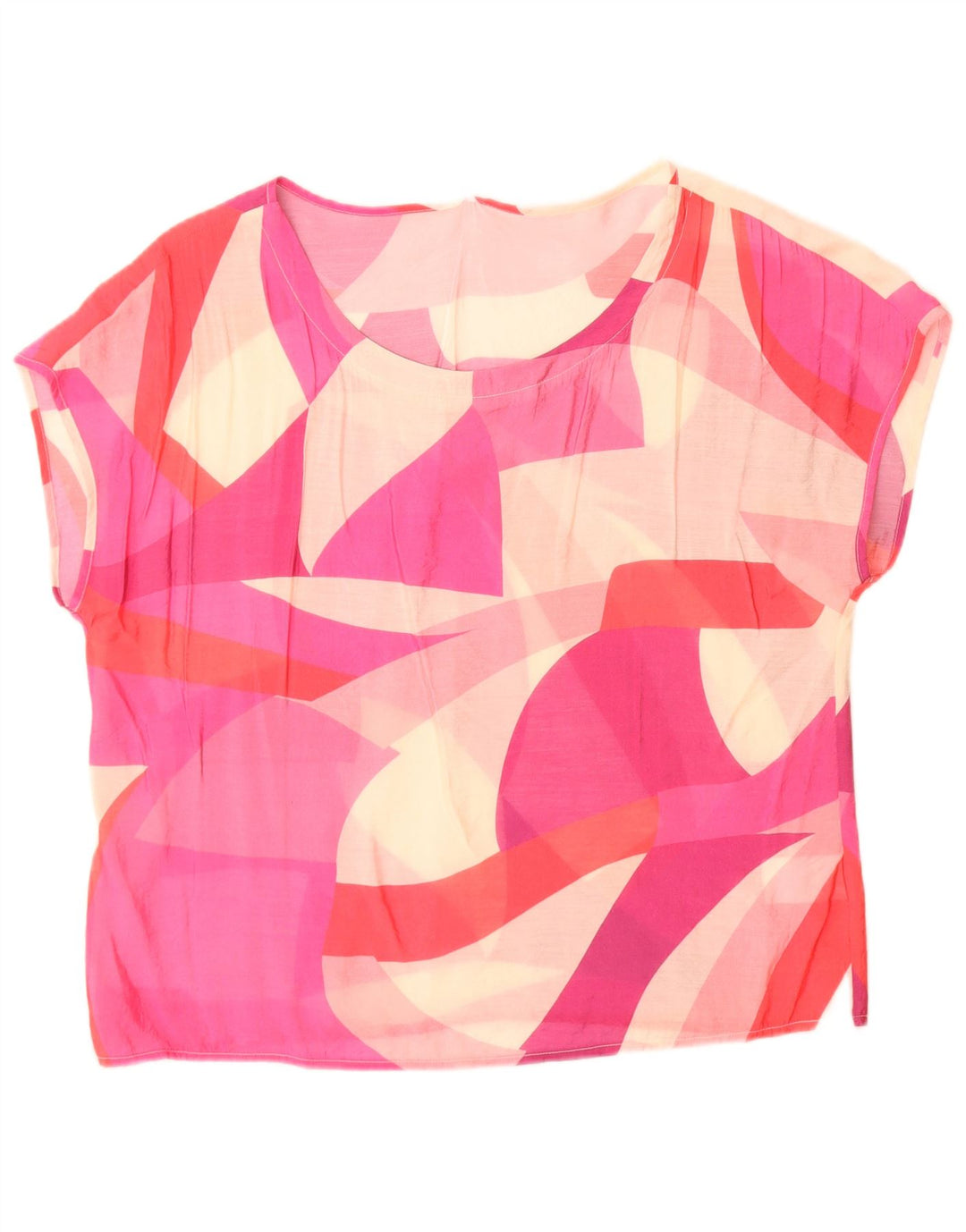 Vintage Womens See Through Graphic Blouse Top UK 14 Medium Pink Colourblock