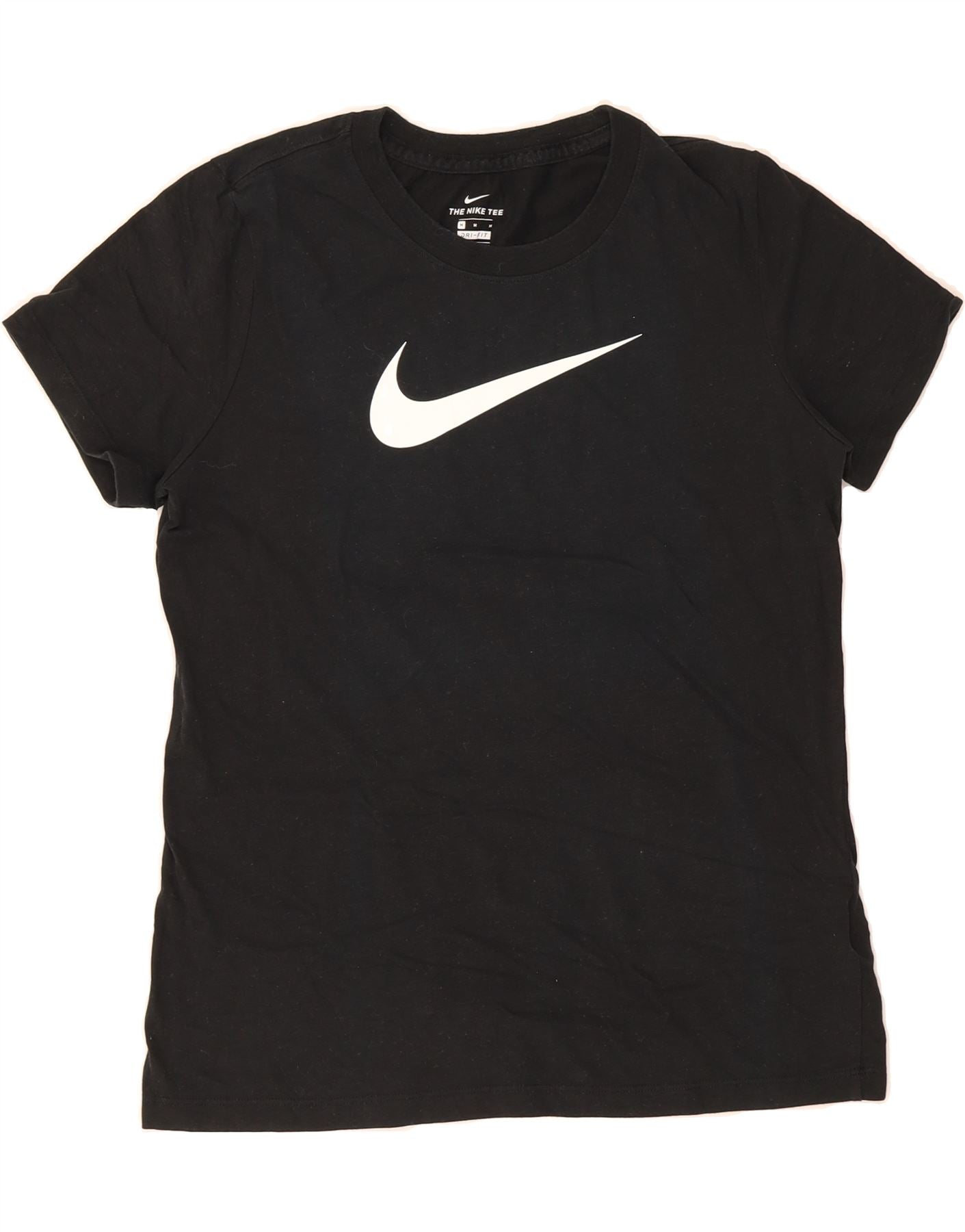 NIKE Womens Dri Fit Graphic T-Shirt Top UK 14 Medium Black Cotton