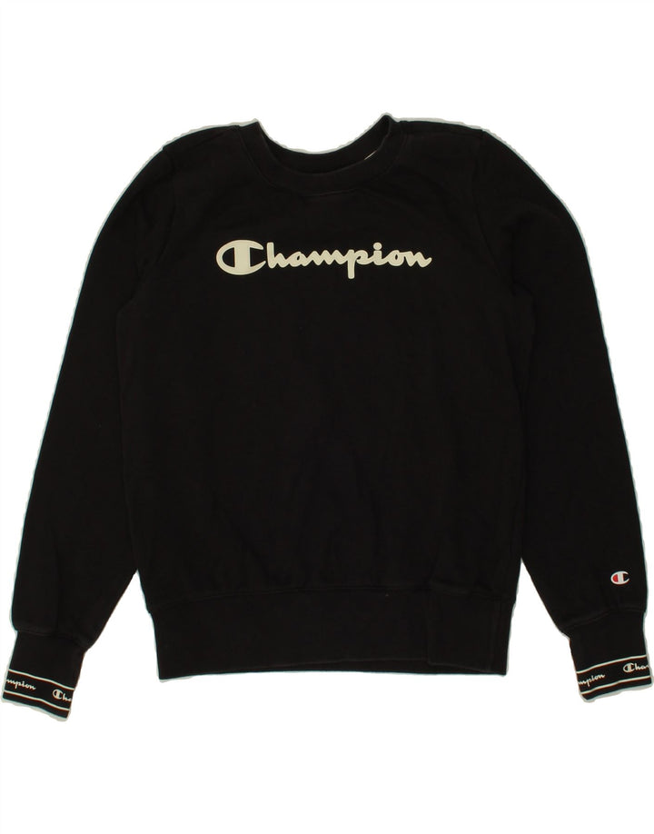CHAMPION Womens Crop Graphic Sweatshirt Jumper UK 14 Medium Black Cotton Vintage Champion and Second-Hand Champion from Messina Hembry 