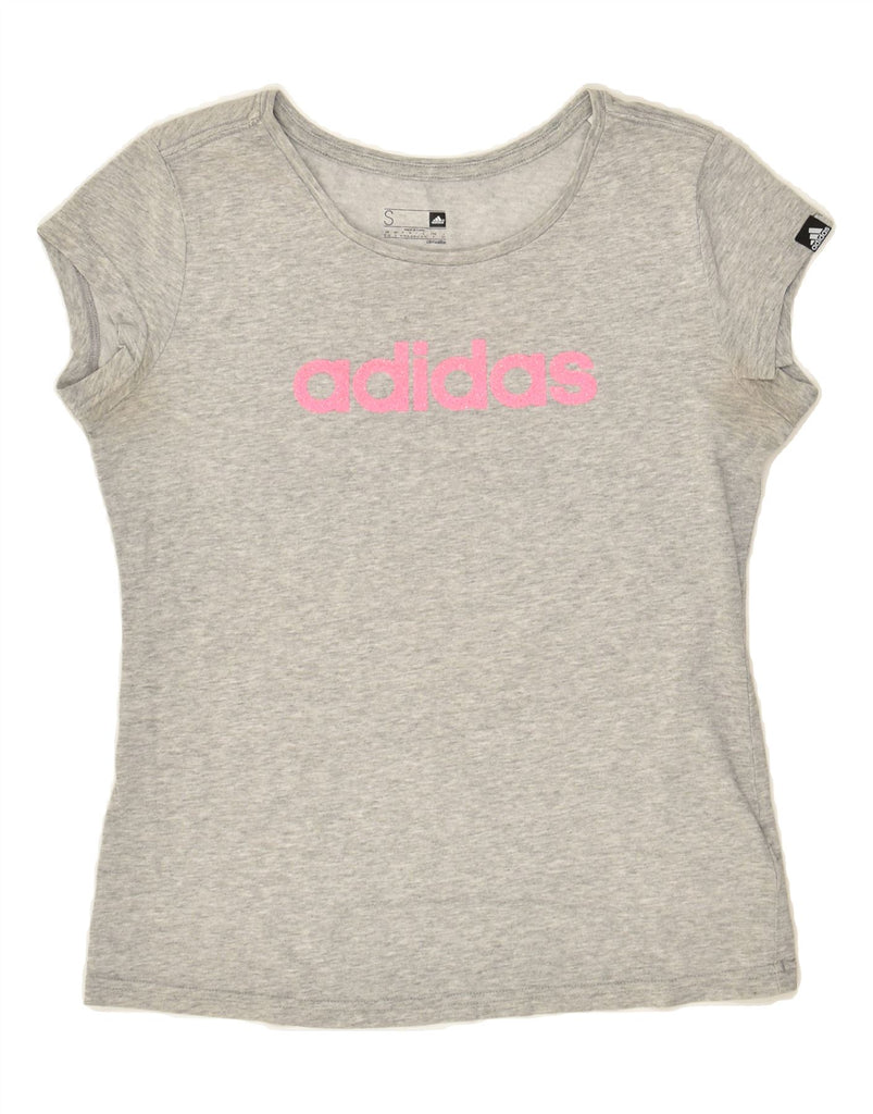 ADIDAS Womens Climalite Graphic T-Shirt Top UK 8/10 Small Grey Flecked Vintage Adidas and Second-Hand Adidas from Messina Hembry 