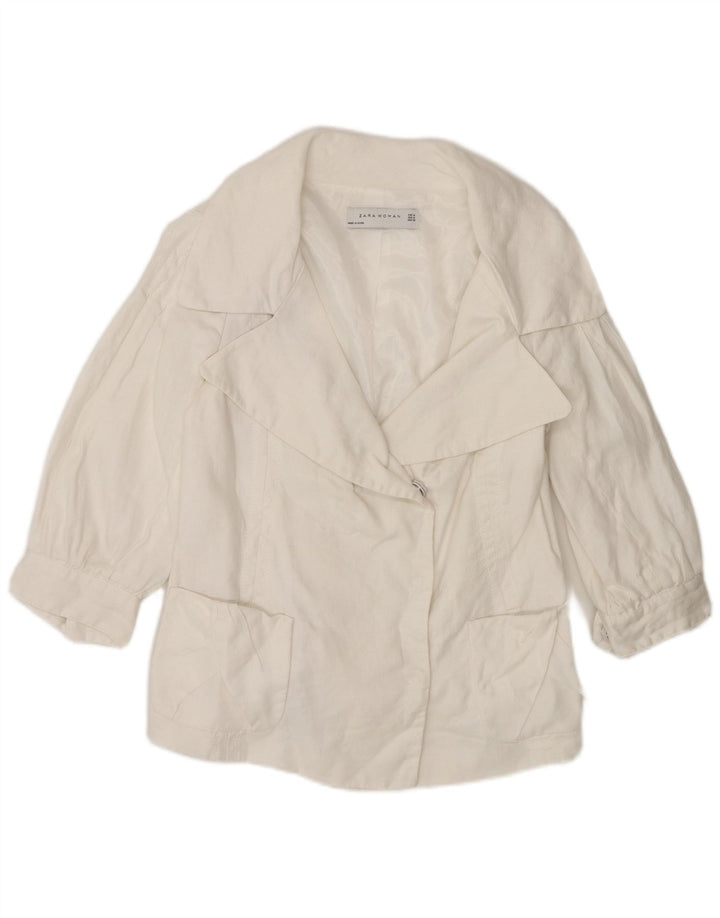 Zara Womens 3/4 Sleeve Blazer Jacket UK 12 Medium White Ramie