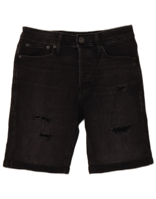 JACK & JONES Mens Regular Distressed Denim Shorts W30 Medium Black Cotton