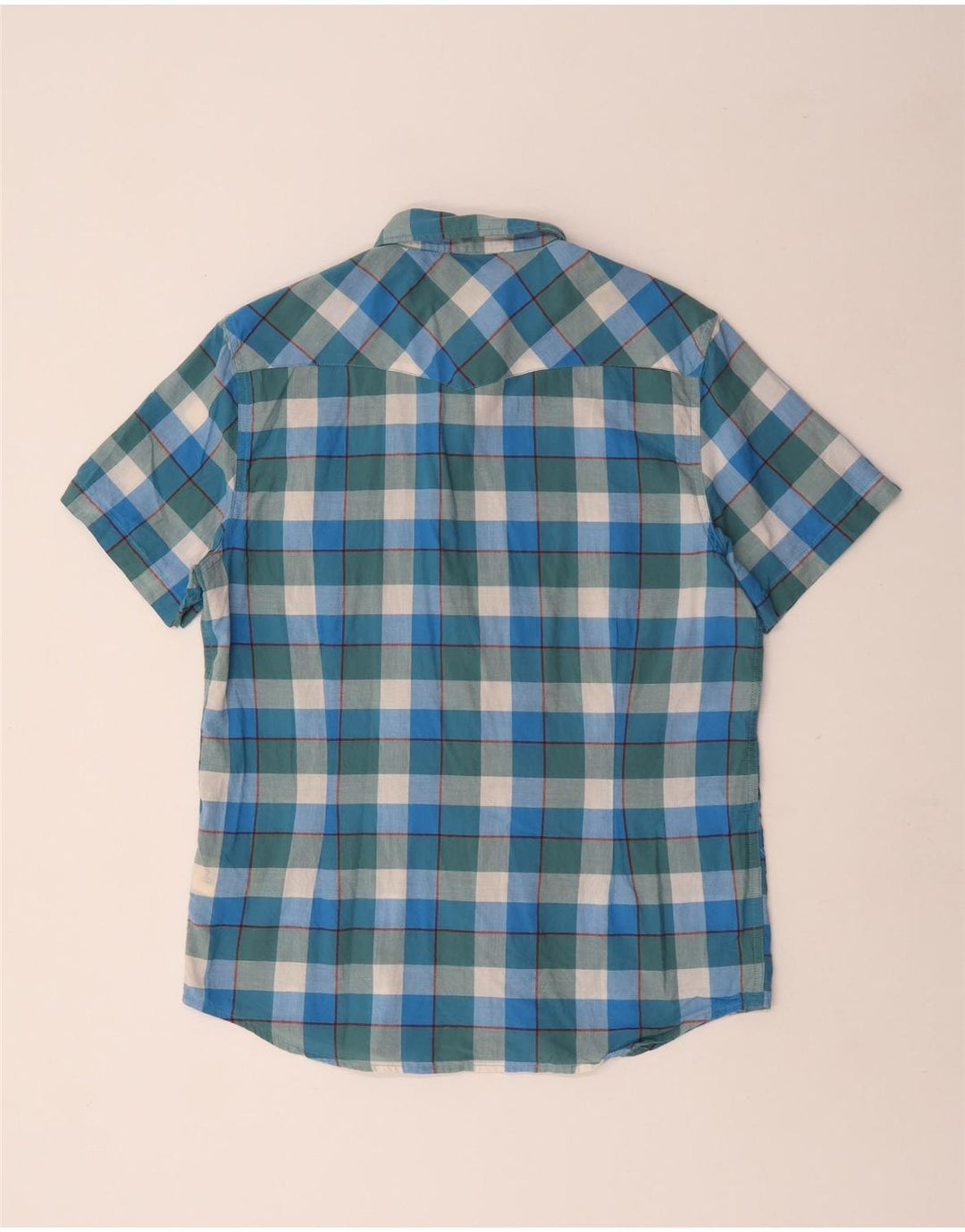 Lee Mens Short Sleeve Slim Fit Shirt Large Blue Check Cotton