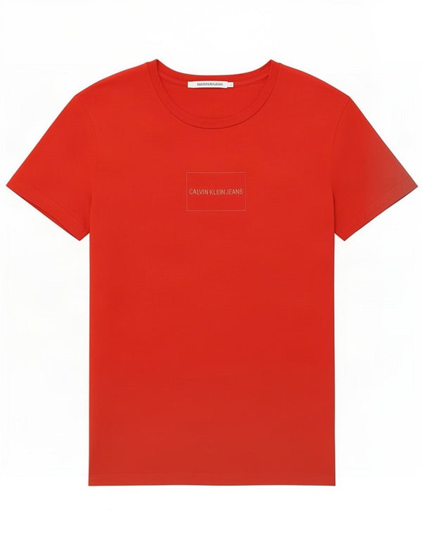 Calvin Klein Jeans Womens Graphic T-Shirt Top UK 14 Large Red Cotton