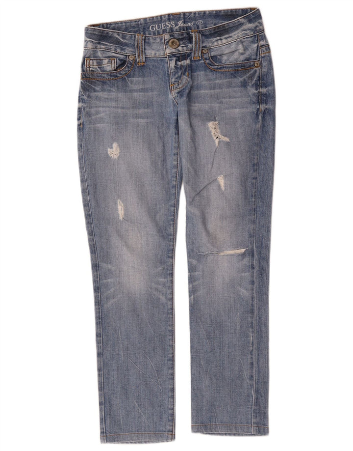 Guess Womens Distressed Straight Jeans W27 L27 Blue Cotton