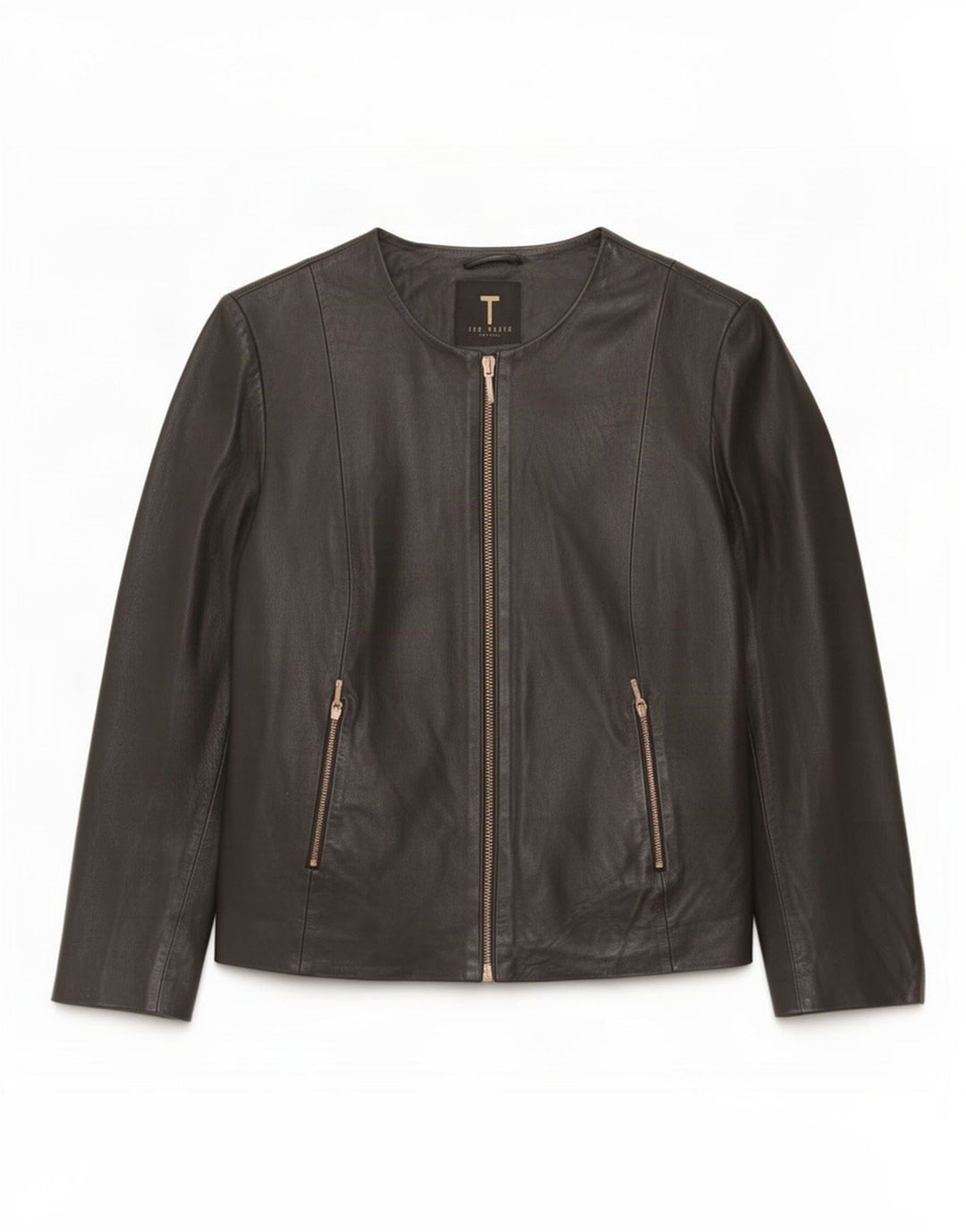 Ted Baker Womens Crop 3/4 Sleeve Leather Jacket Size 3 Medium Black