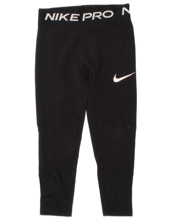 Nike Girls Dri Fit Graphic Leggings 4-5 Years Small Black Polyester
