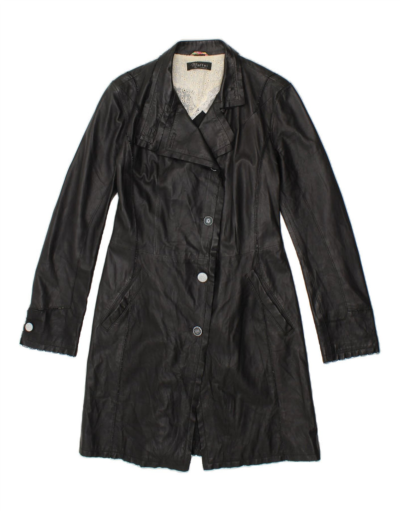MAFFEI Womens Leather Coat UK 12 Medium Black Leather Vintage Maffei and Second-Hand Maffei from Messina Hembry 