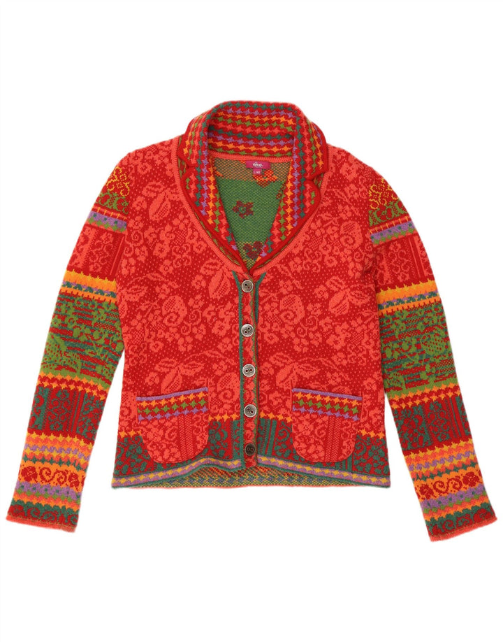 IVKO Womens Cardigan Sweater UK 14 Large Red Paisley Wool