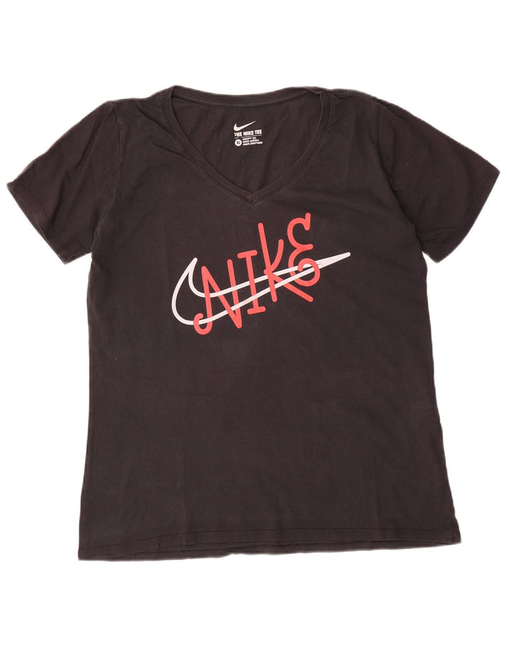 NIKE Womens Athletic Cut Graphic T-Shirt Top UK 18 XL Black Cotton