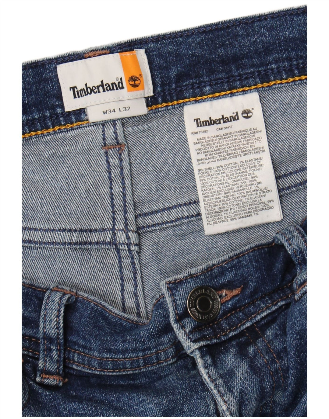 Timberland Mens Straight Jeans W34 L32 Blue Cotton