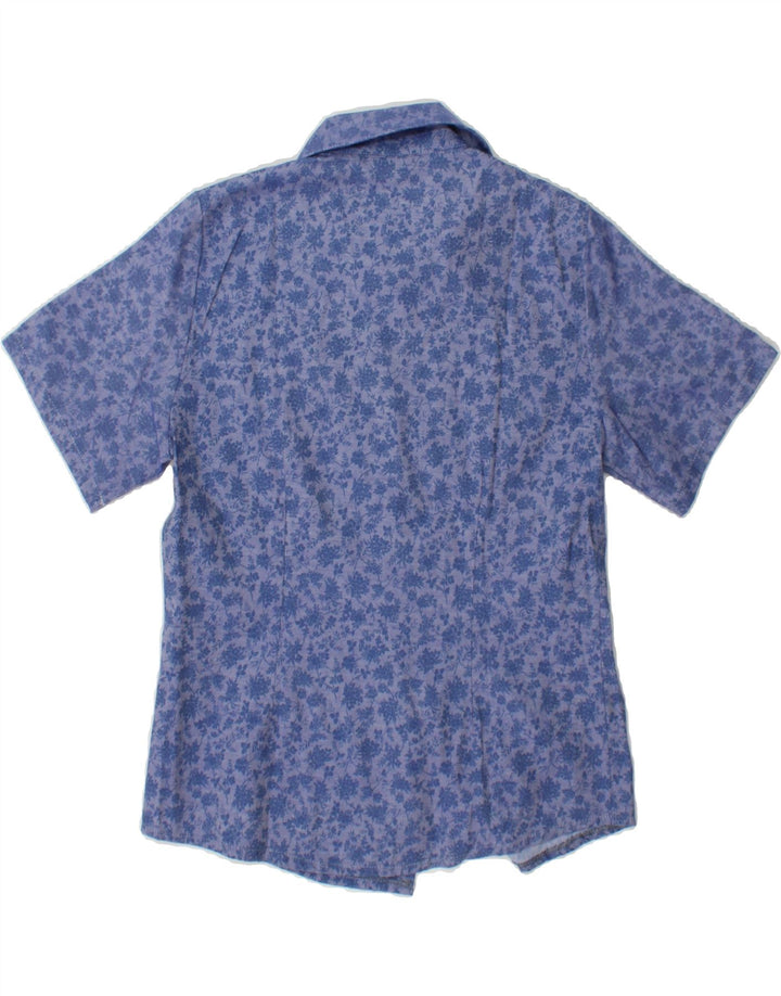 VINTAGE Womens Short Sleeve Shirt UK 12 Medium Blue Floral Vintage Vintage and Second-Hand Vintage from Messina Hembry 
