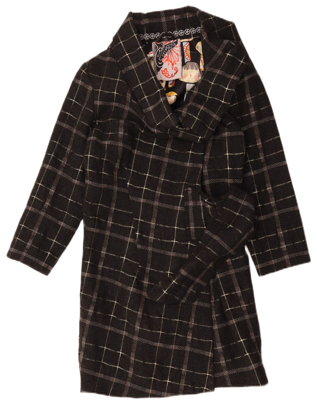 Vintage Womens Oversized Overcoat US 2 XS Black Check Wool