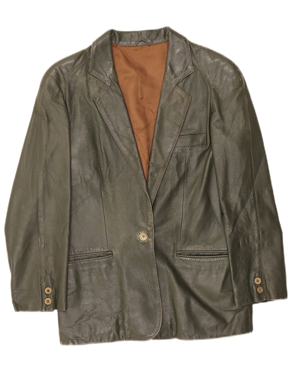 Vintage Womens 1 Button Leather Blazer Jacket UK 10 Small Green