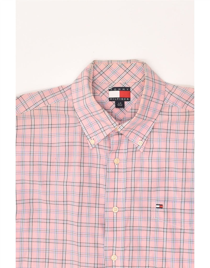 TOMMY HILFIGER Mens Shirt Large Pink Check Cotton | Vintage Tommy Hilfiger | Thrift | Second-Hand Tommy Hilfiger | Used Clothing | Messina Hembry 