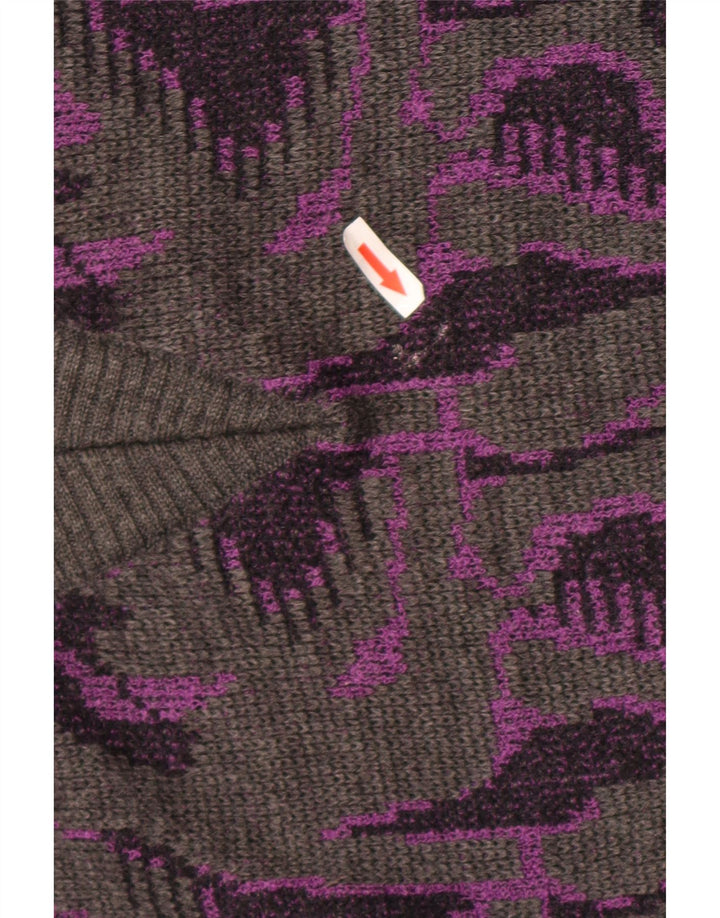 Rasica Womens Abstract Pattern V-Neck Jumper Sweater UK 16 Large Grey