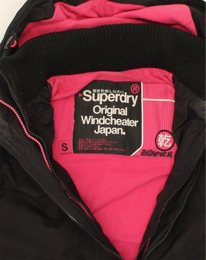 SUPERDRY Womens The Windcheater Hooded Rain Jacket UK 10 Small Black | Vintage Superdry | Thrift | Second-Hand Superdry | Used Clothing | Messina Hembry 