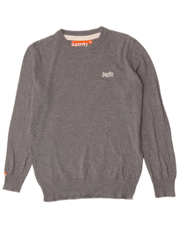 Superdry Mens Boat Neck Jumper Sweater Small Grey Flecked Cotton
