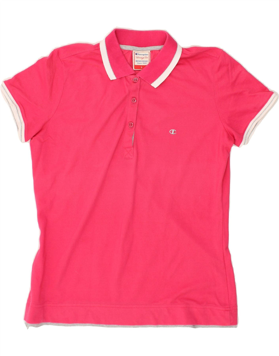 CHAMPION Womens Polo Shirt UK 14 Large Pink | Vintage Champion | Thrift | Second-Hand Champion | Used Clothing | Messina Hembry 