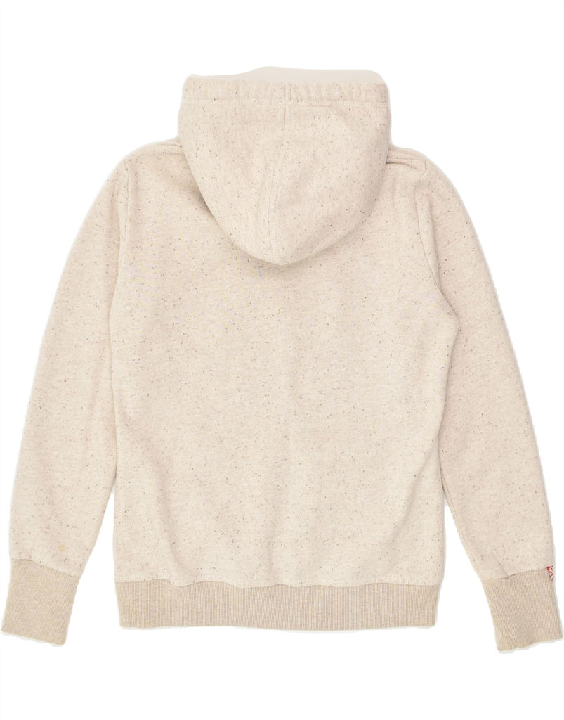 SUPERDRY Womens Graphic Hoodie Jumper UK 14 Medium Beige Flecked Cotton | Vintage Superdry | Thrift | Second-Hand Superdry | Used Clothing | Messina Hembry 