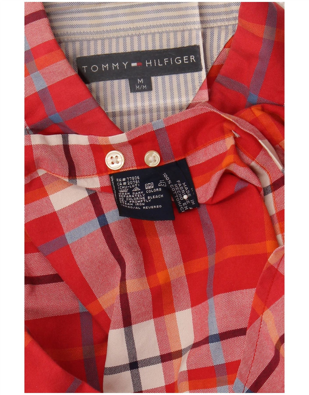 Tommy Hilfiger Mens Shirt Medium Red Plaid Cotton
