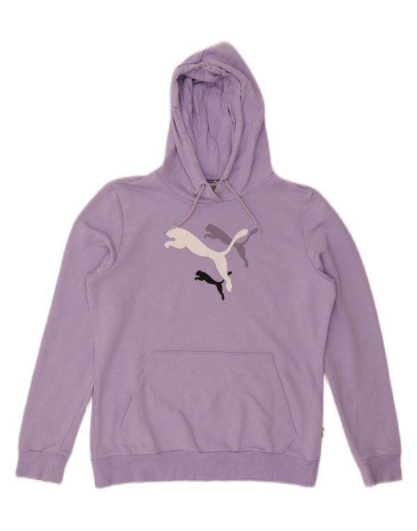 Puma Womens Graphic Hoodie Jumper UK 14 Medium Purple Cotton