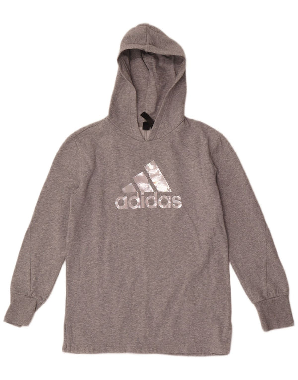 Adidas Girls Graphic Hoodie Jumper 13-14 Years Grey Flecked Cotton