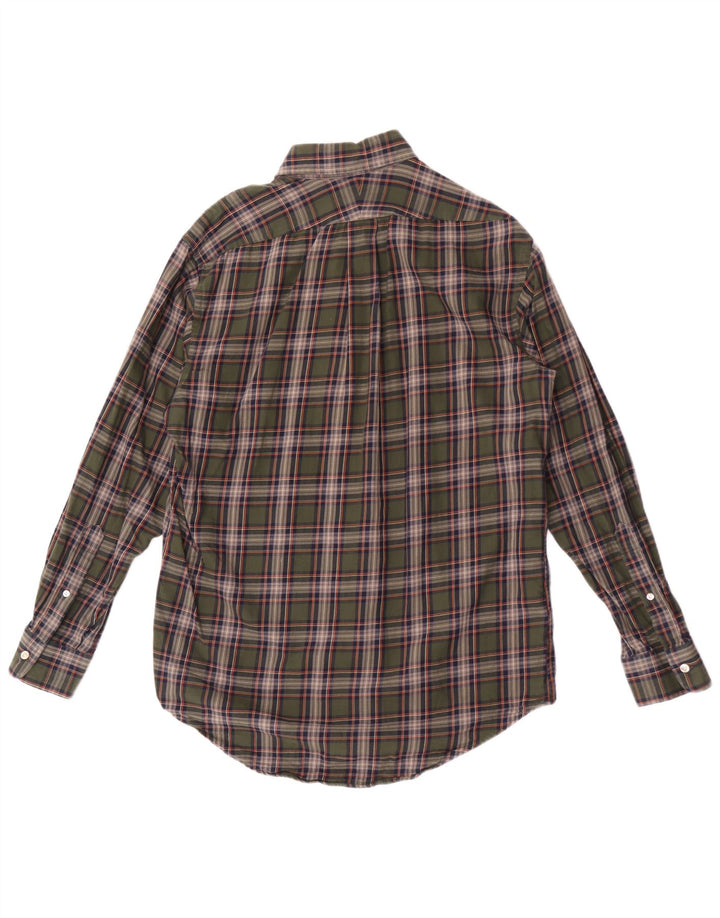 Lands End Mens Checked  Shirt Size 15 Medium Green Check