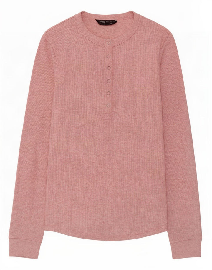 Marks & Spencer Womens Top Long Sleeve UK 8 Small Pink Flecked Polyester