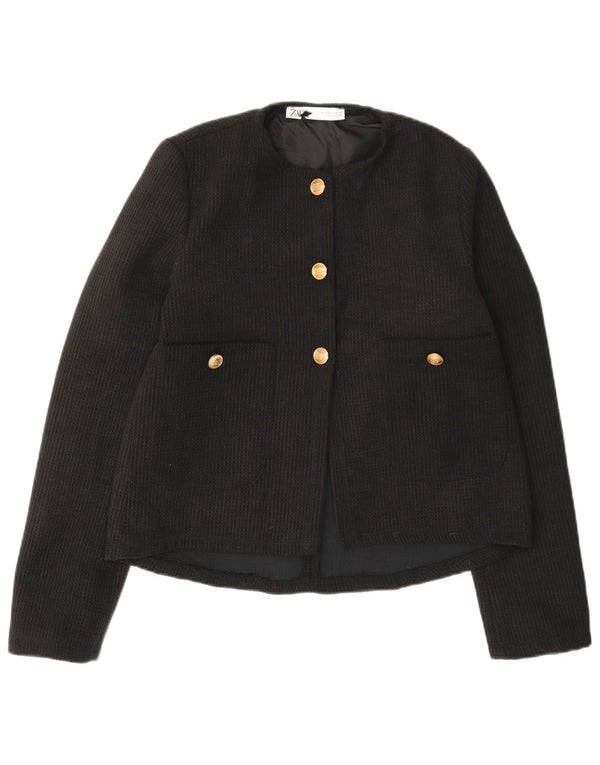 Zara Womens 3 Button Blazer Jacket UK 10 Small Black