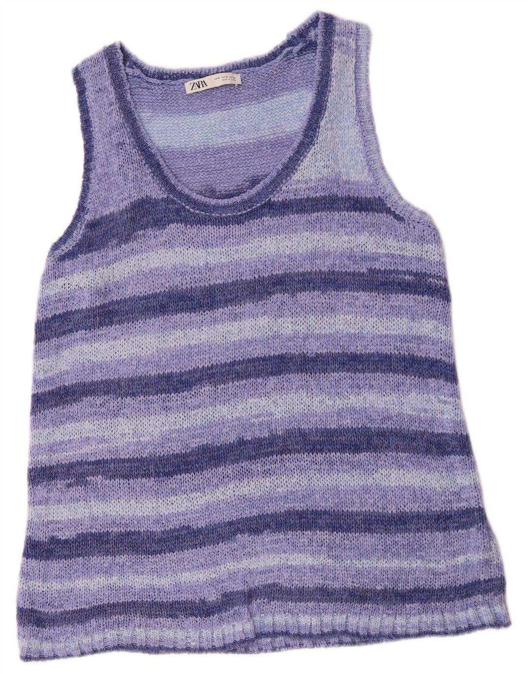 ZARA Womens Vest Tank Top UK 14 Medium Blue Striped Acrylic