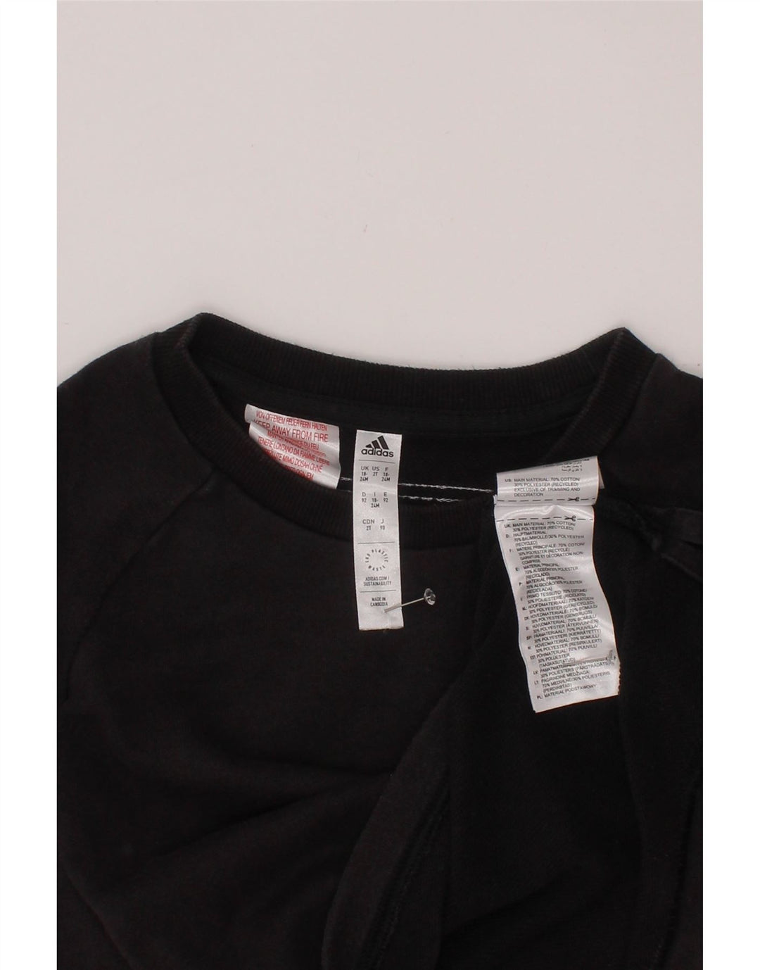 ADIDAS Baby Boys Sweatshirt Jumper 18-24 Months Black Cotton