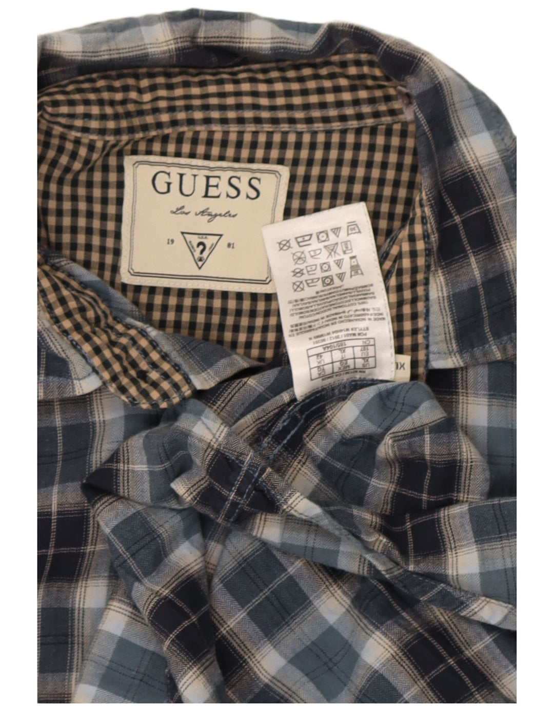 Guess Mens Flannel Shirt UK 42 Large Blue Check Cotton