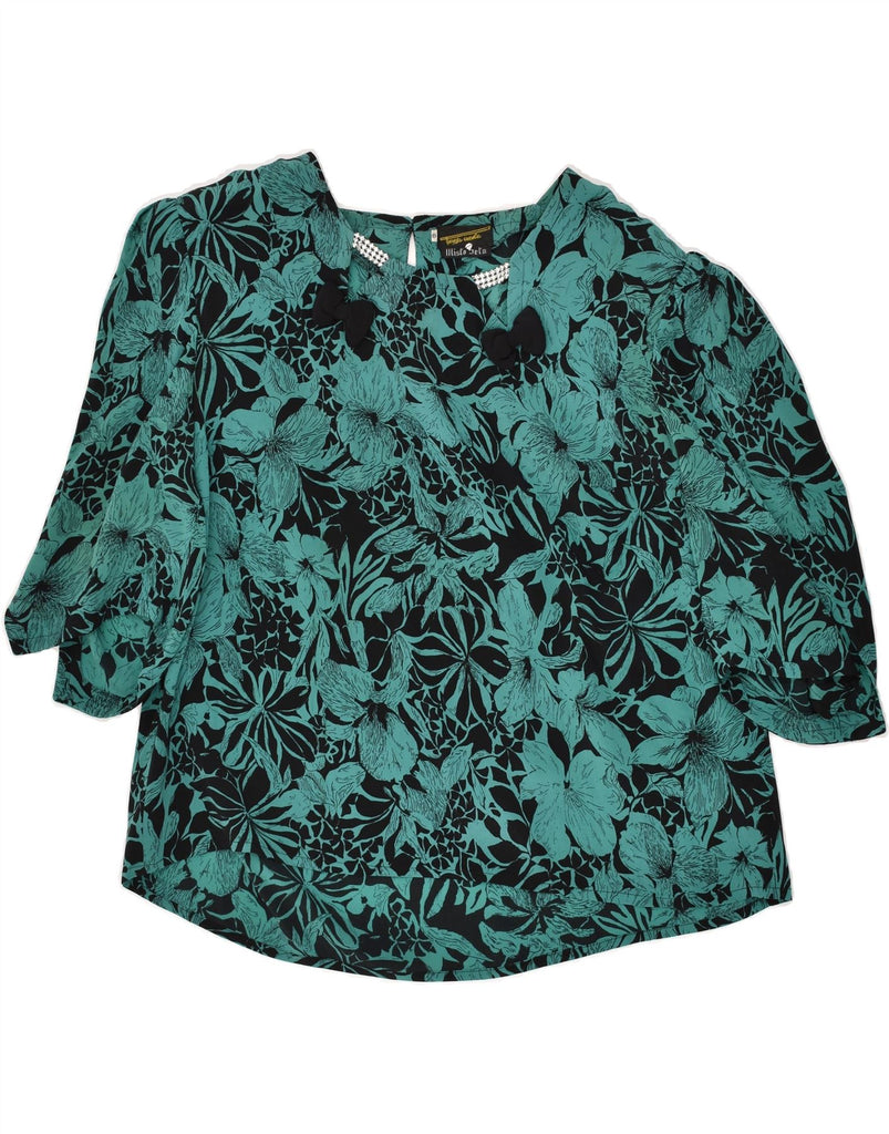 VINTAGE Womens 3/4 Sleeve Blouse Top EU 49 2XL Green Floral Acetate Vintage Vintage and Second-Hand Vintage from Messina Hembry 