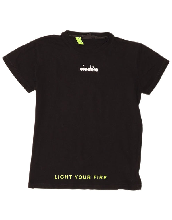 Diadora Boys Graphic T-Shirt Top 13-14 Years Black Cotton