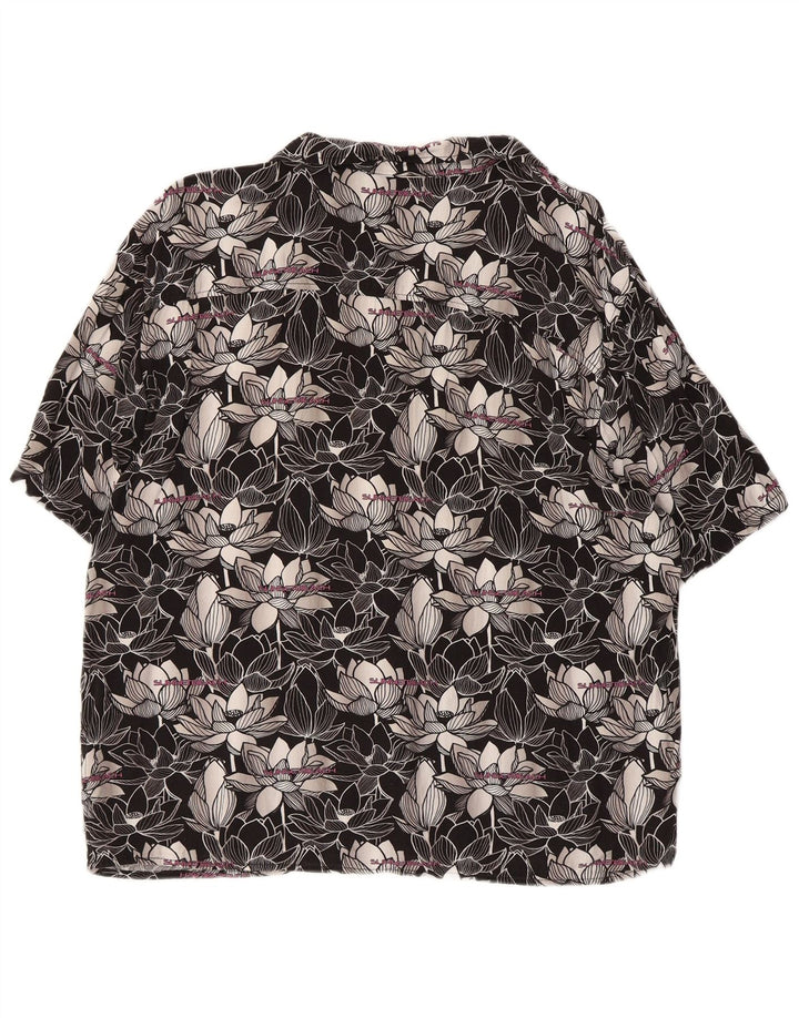 Vintage Mens Short Sleeve Shirt Large Black Floral