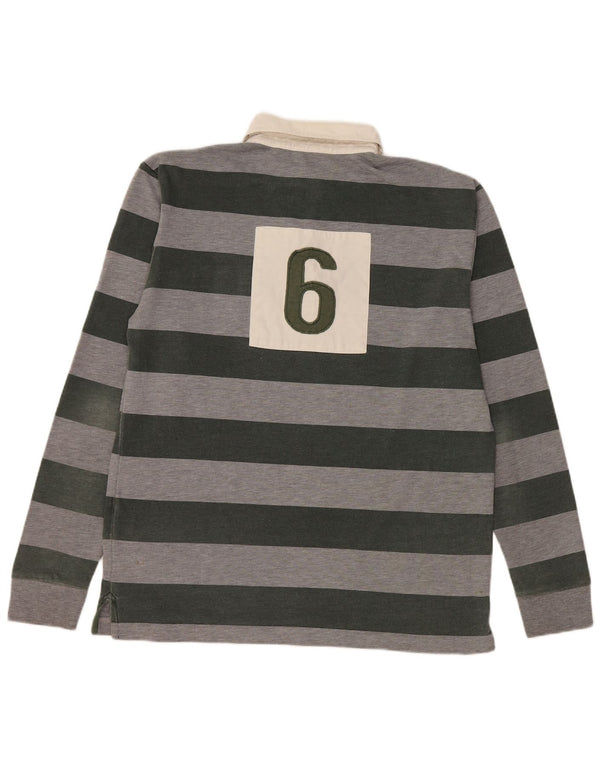 DIADORA Mens Graphic Long Sleeve Rugby Polo Shirt Large Grey Striped