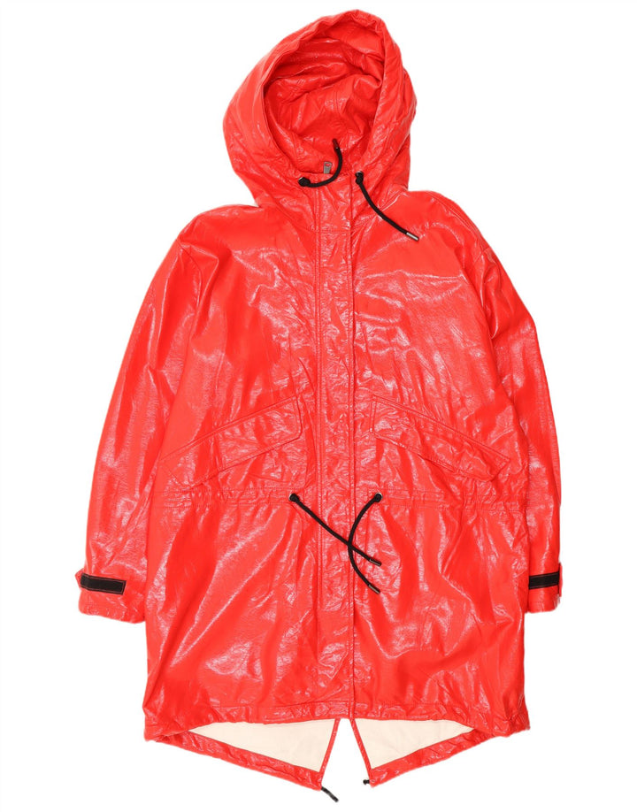 Zara Womens Hooded Rain Jacket UK 10 Small Red Polyethylene