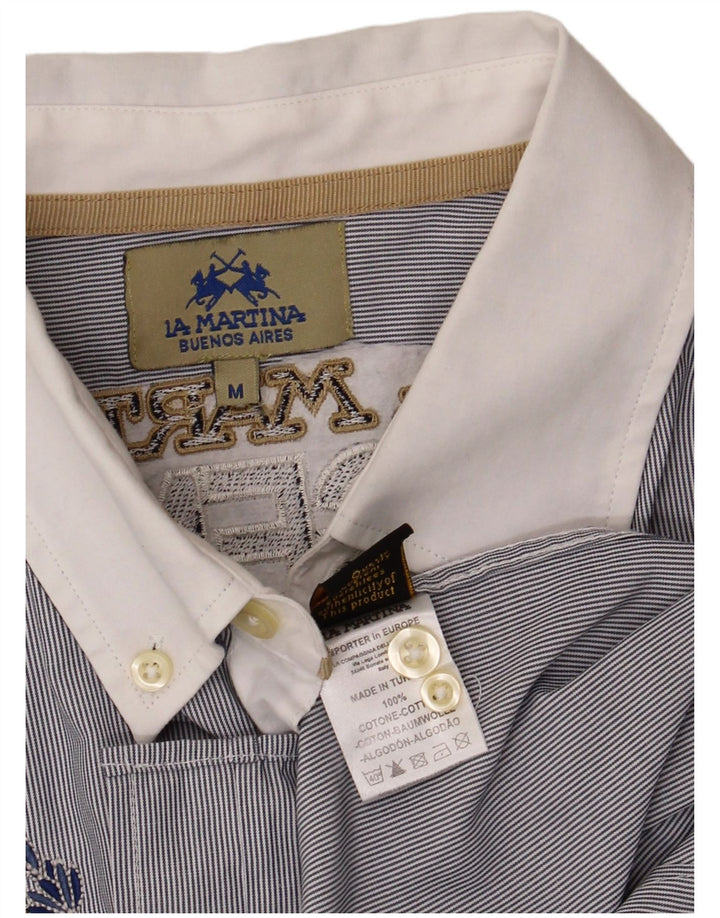La Martina Mens Graphic Shirt Medium Blue Pinstripe Cotton