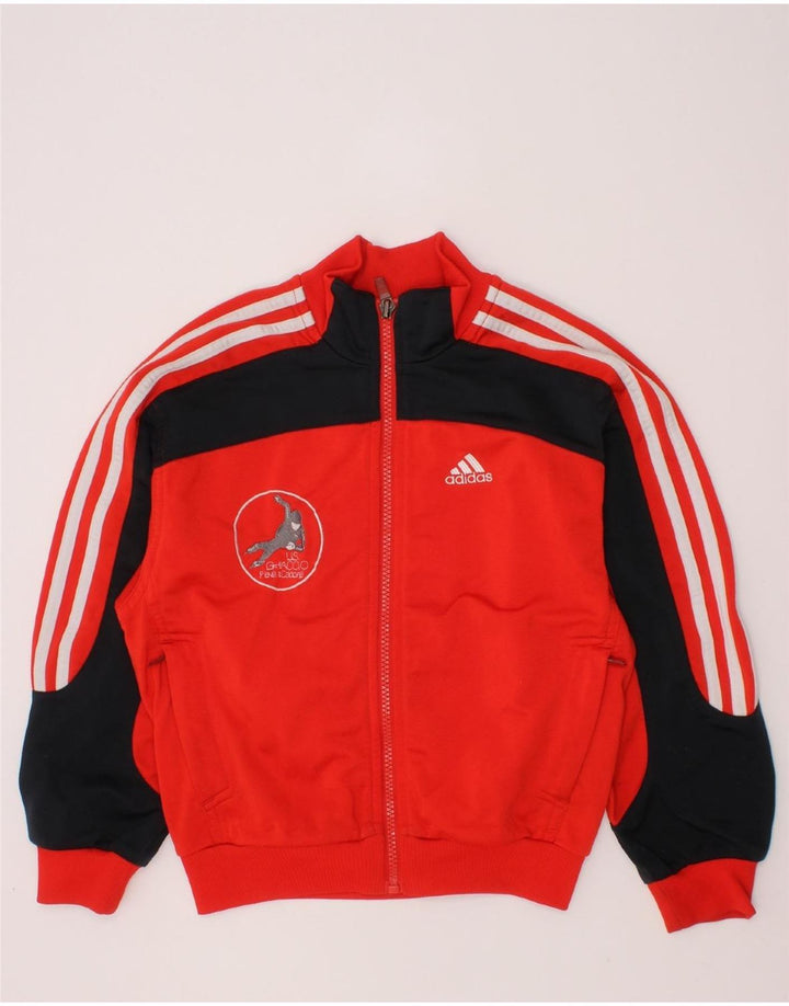 ADIDAS Boys Graphic Tracksuit Top Jacket 7-8 Years Red Colourblock Vintage Adidas and Second-Hand Adidas from Messina Hembry 