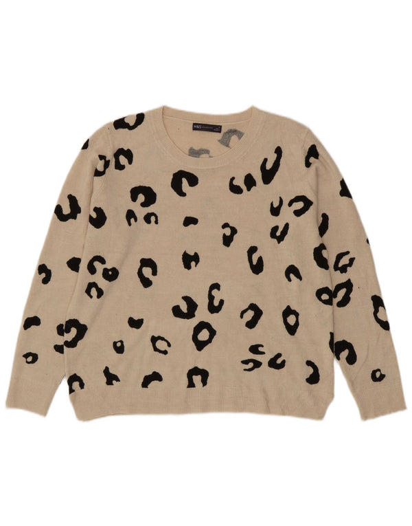Marks & Spencer Womens Crew Neck Jumper Sweater UK 18 XL Beige Animal Print