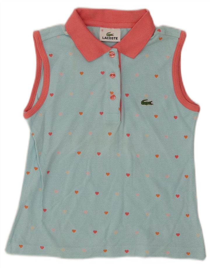 Lacoste Girls Abstract Pattern Polo Shirt 11-12 Years Blue Colourblock