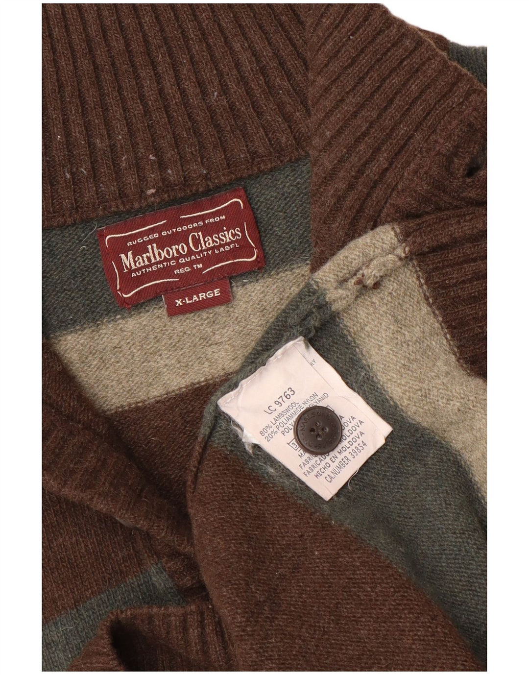 Marlboro Classics Mens Button Neck Jumper Sweater XL Brown Lambswool
