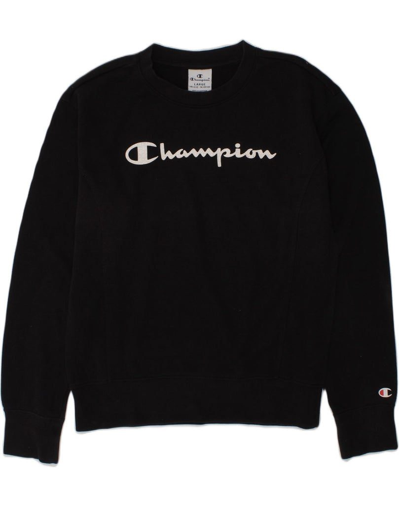 CHAMPION Boys Graphic Sweatshirt Jumper 11-12 Years Large Black Cotton | Vintage Champion | Thrift | Second-Hand Champion | Used Clothing | Messina Hembry 