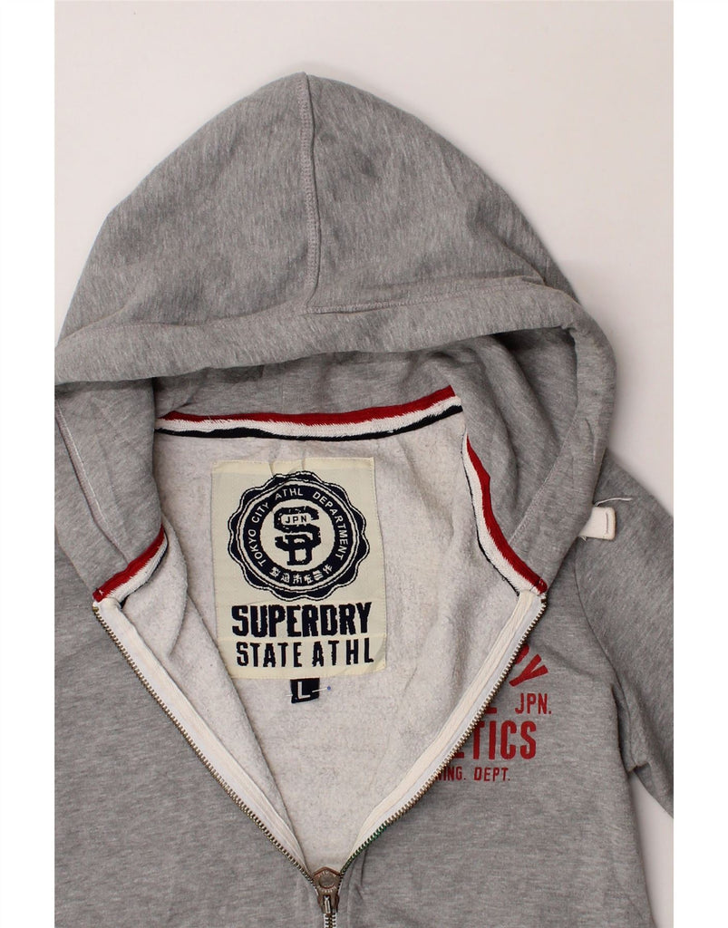 SUPERDRY Womens Graphic Zip Hoodie Sweater UK 16 Large Grey Polyester Vintage Superdry and Second-Hand Superdry from Messina Hembry 
