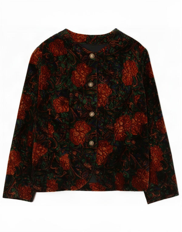 Vintage Womens Velvet Blazer Jacket UK 10 Small Multicoloured Floral