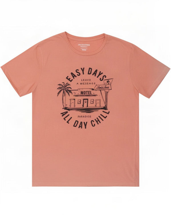 Jack & Jones Mens Graphic T-Shirt Top Small Pink Cotton